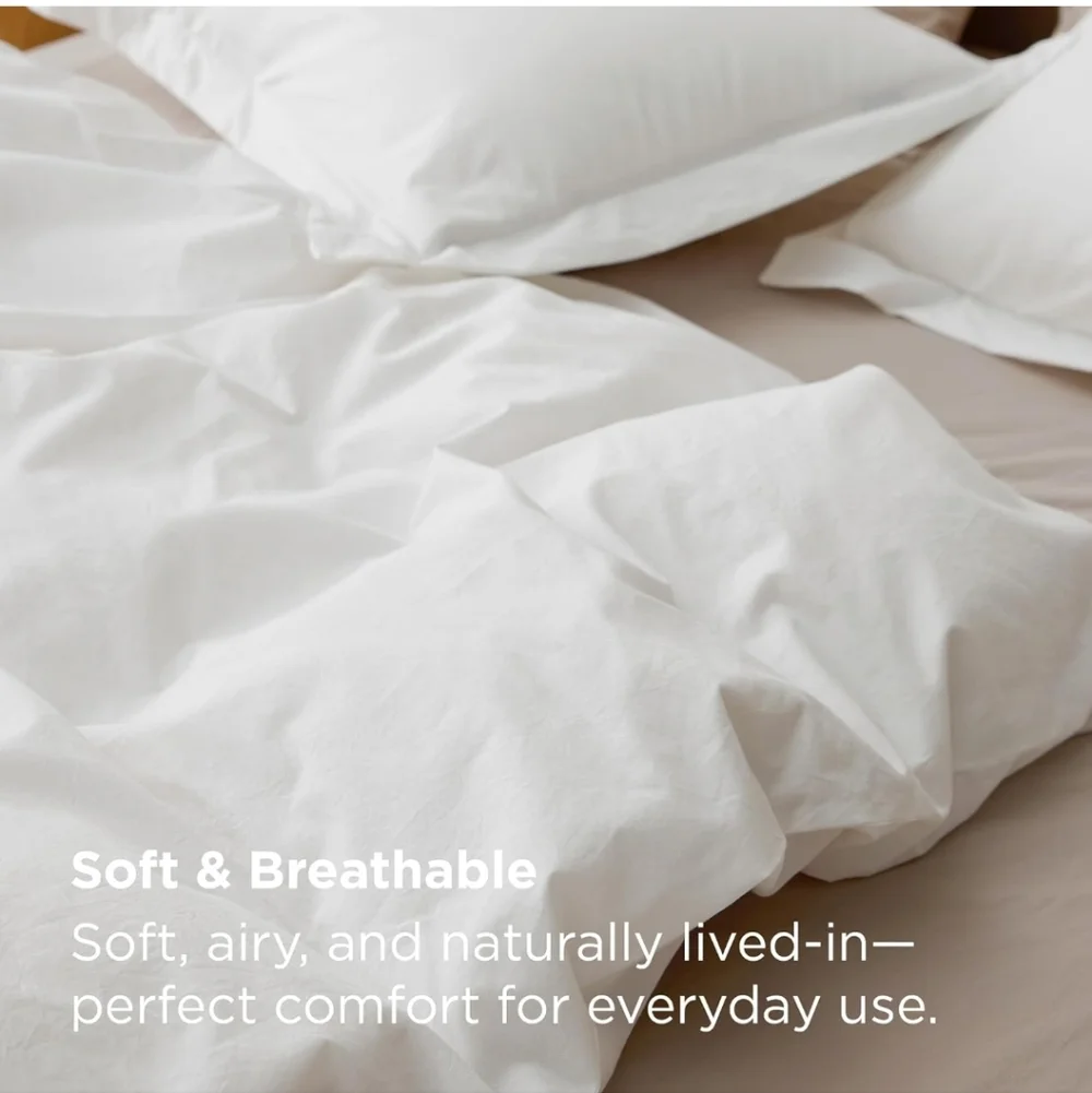 Bedsure 100% Washed Cotton Duvet Cover King Size Natural White Minimalist Beddin